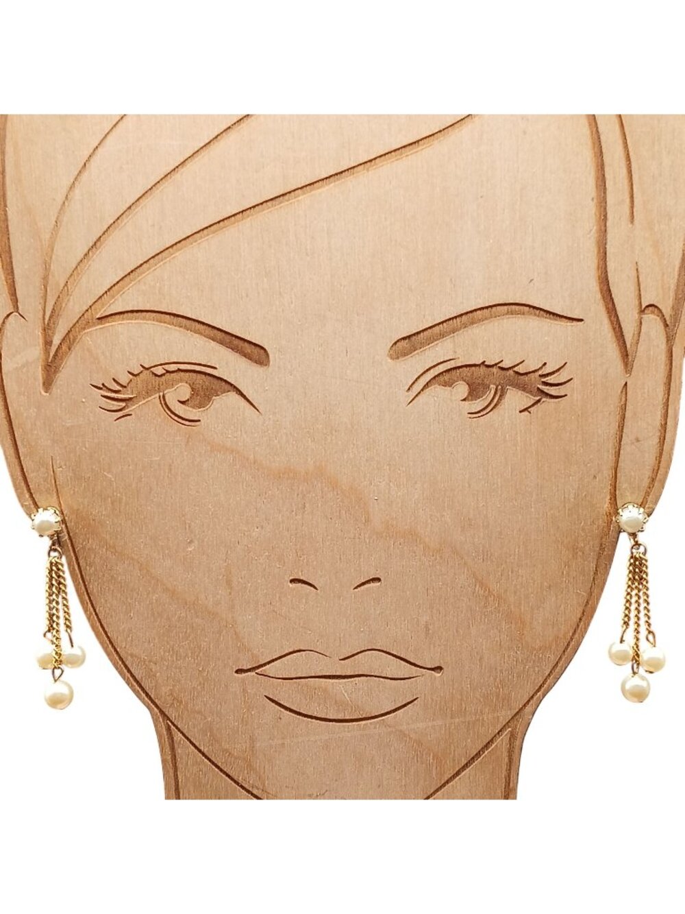 Vintage Gold-Tone Dangle Screw Back Earrings With Faux Pearl Accents Chain Detai